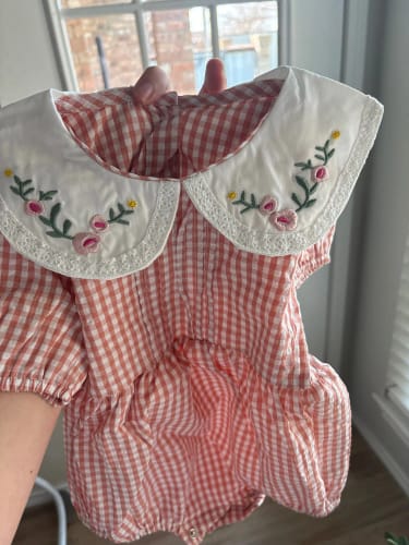 Customer photo review of Floral Plaid Romper Dress