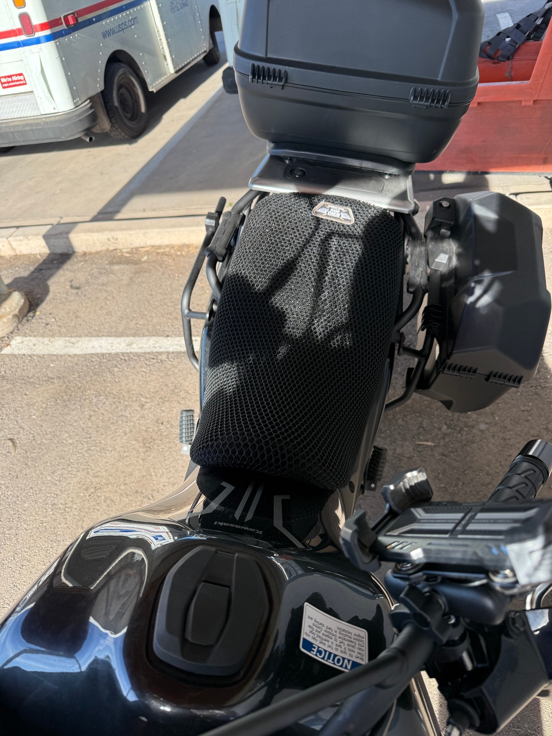 Wind Rider mesh seat cover on a Kawasaki KLR 650
