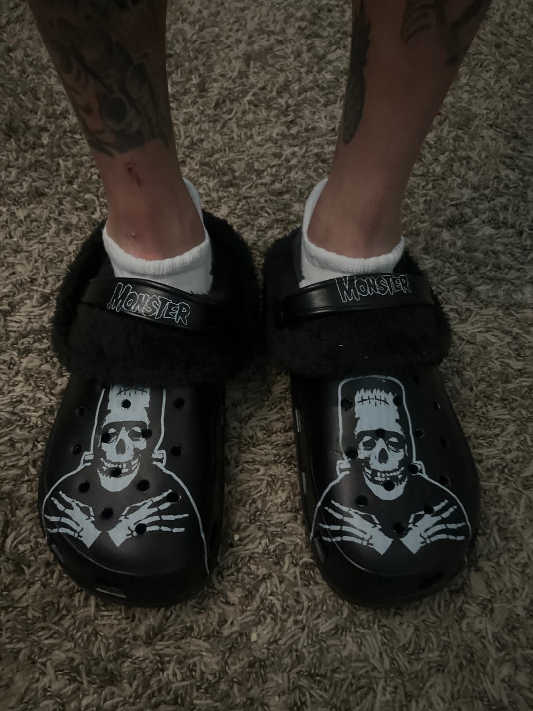 Customer photo review of Unisex Monster Skull - Fur Lined Slippers