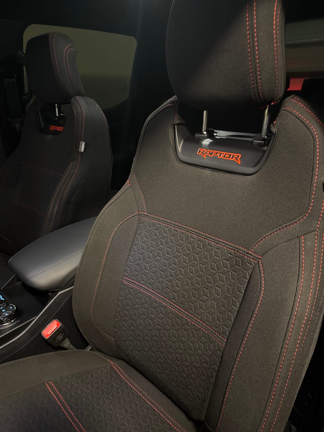 Customer photo review of Ford Next-Gen Raptor Premium Neoprene 2x Front Row Seat Covers (Available)
