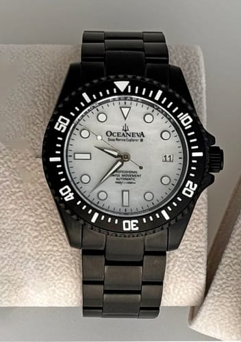 Customer photo review of Oceaneva Men's Deep Marine Explorer III 3000M Pro Diver Watch White Mother Of Pearl Dial Black IP