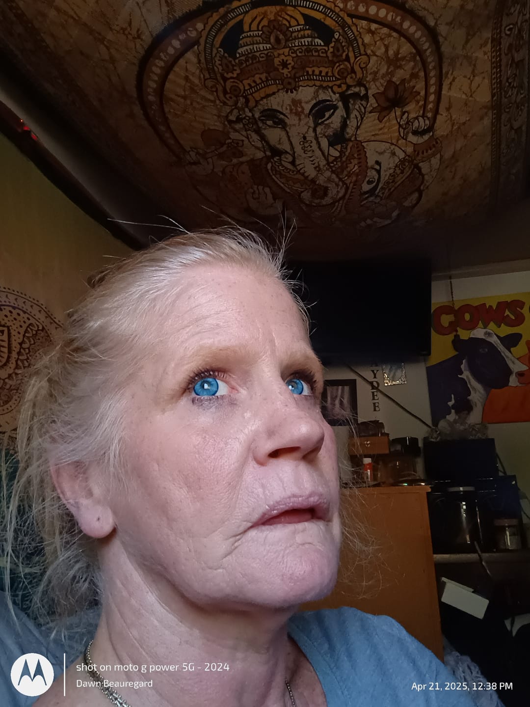 Customer photo review of Amaretto Blue Prescription Colored Contact Lenses