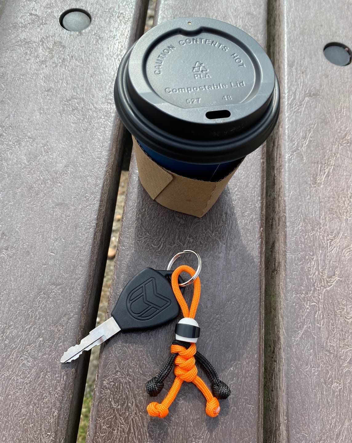 Customer photo review of Orange Biker Buddy Paracord Keychain
