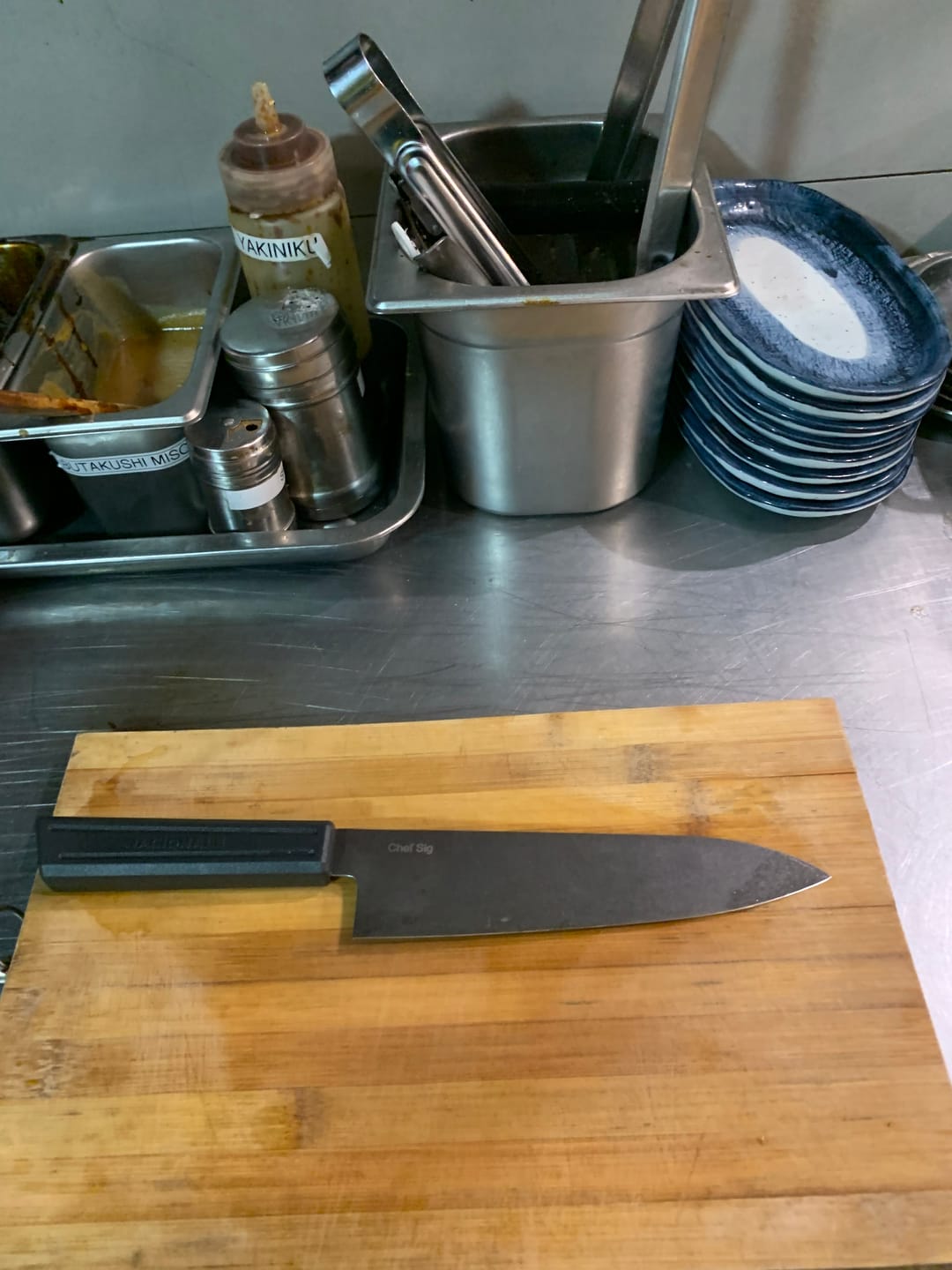 Customer photo review of 185mm Gyuto. Black Stonewashed AUS8. Black Recycled Plastic Skateboard Material Handle