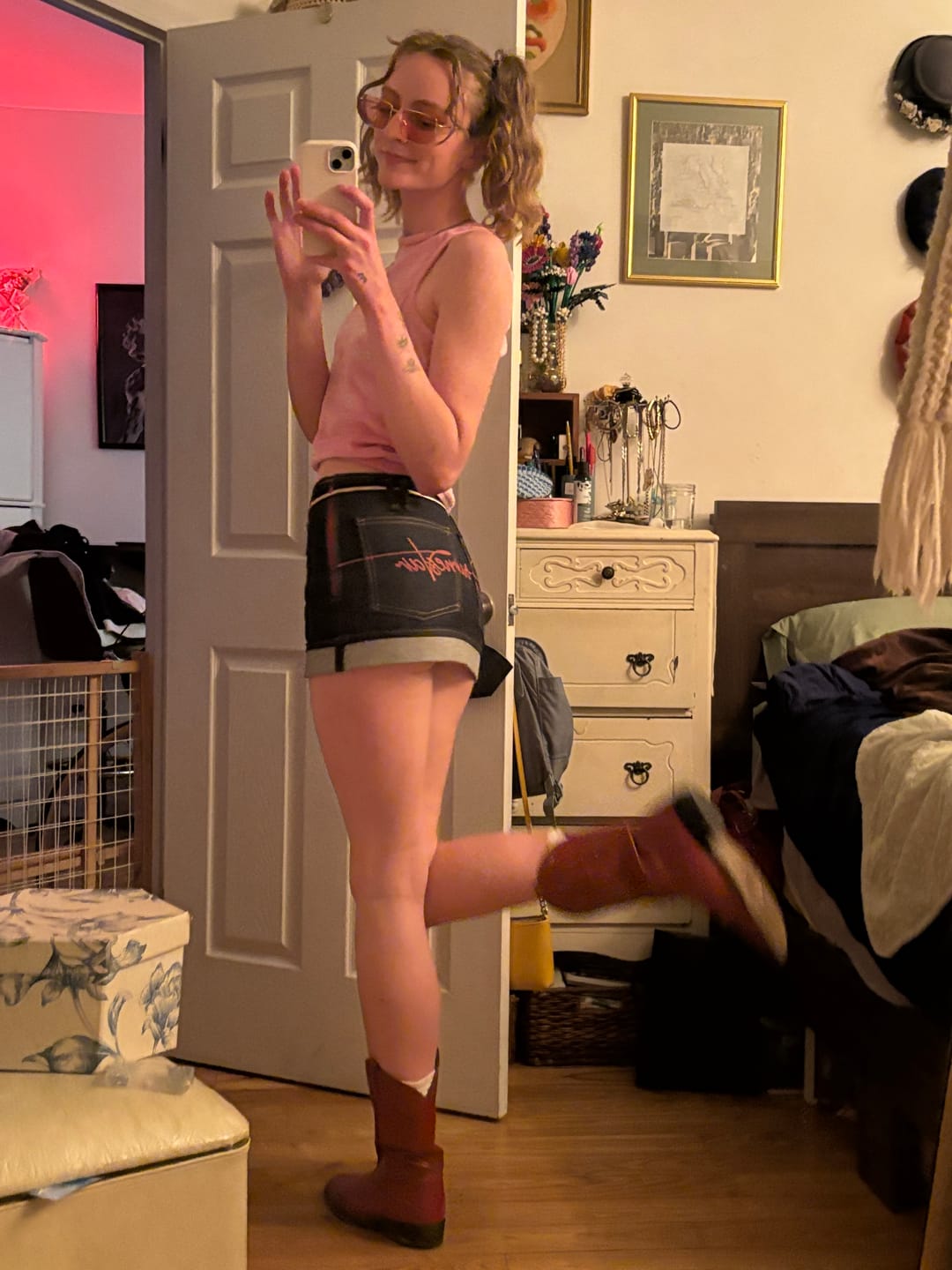 Customer photo review of Script Denim Mini Skirt