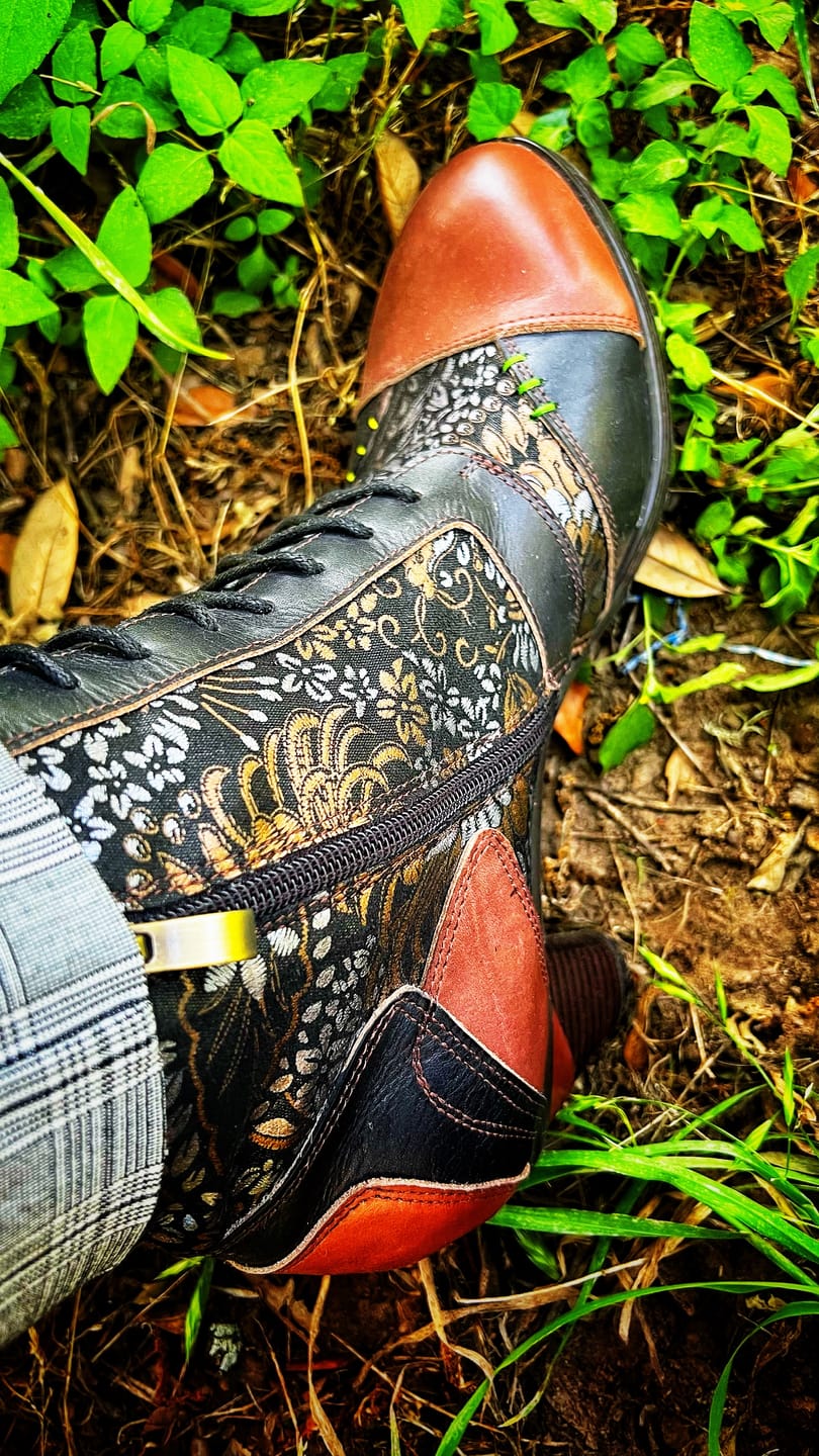 Customer photo review of Retro Handmade Leather Patchwork Ankle Boots