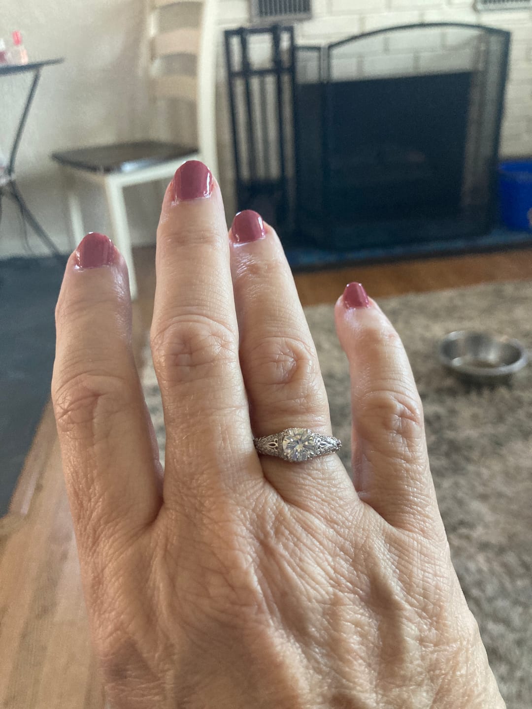Customer photo review of Vintage Moissanite Pave Open Scroll Accents Engagement Ring
