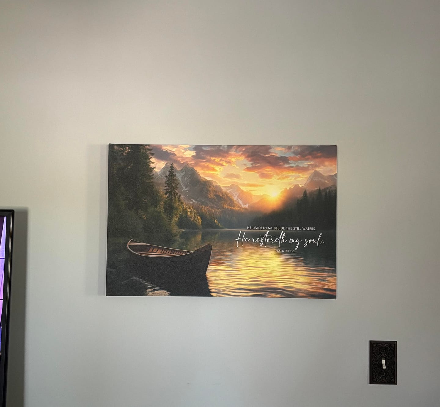 Customer photo review of He Leadeth Me Beside The Still Waters Psalm 23:2-3 Bibele Verse Wall Art Canvas