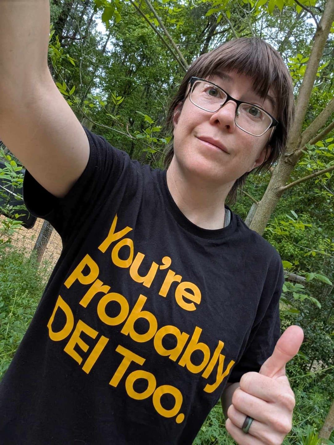 Customer photo review of You're Probably DEI Too Unisex Tee (Front and Back Design Print)