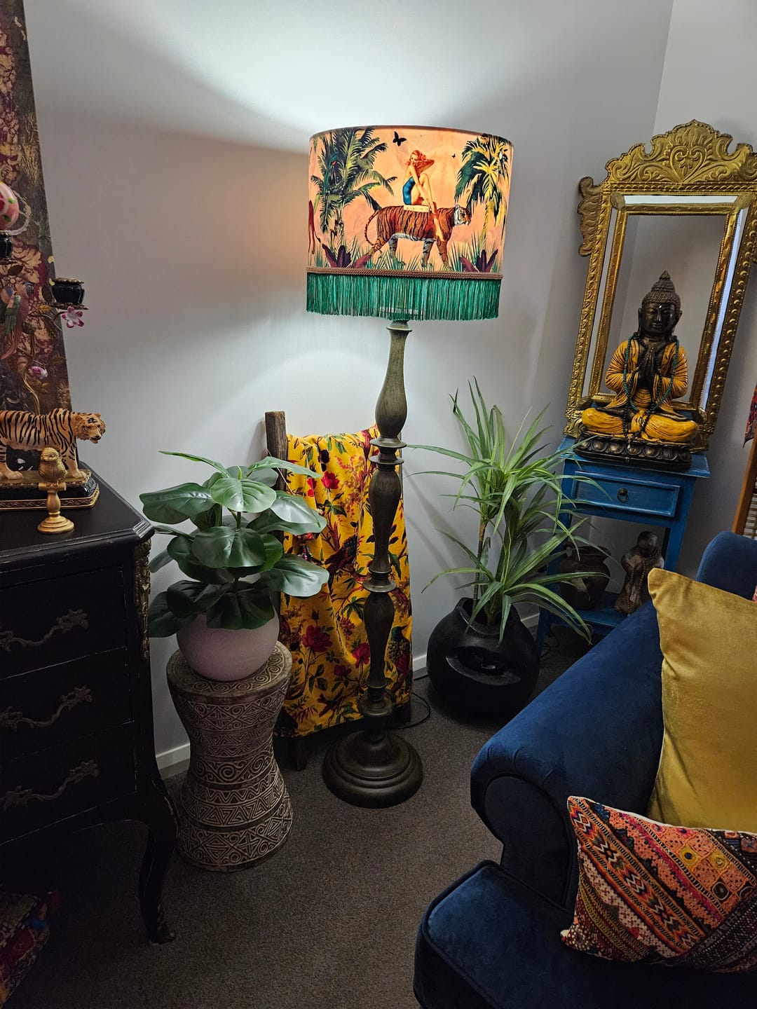Customer photo review of Jungle Walk Pink Fringed Drum Lampshade