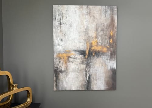 Customer photo review of Large Gold and Grey Abstract Painting – Textured Oil Canvas for Modern Interiors