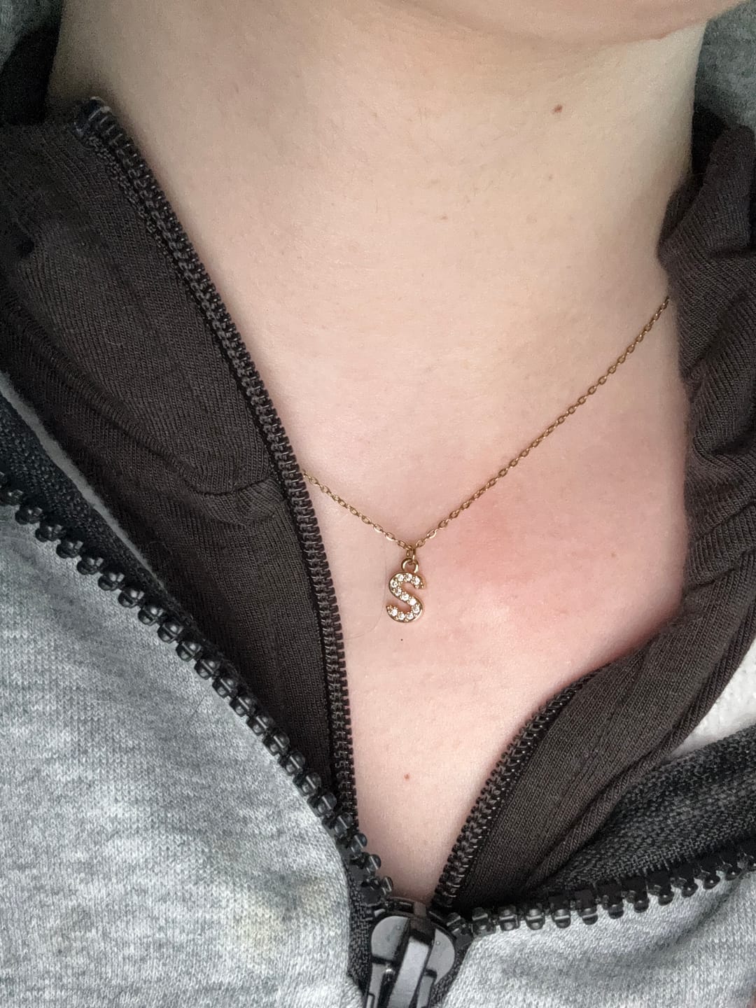 Customer photo review of Crystal Letter Necklace Stainless Steel