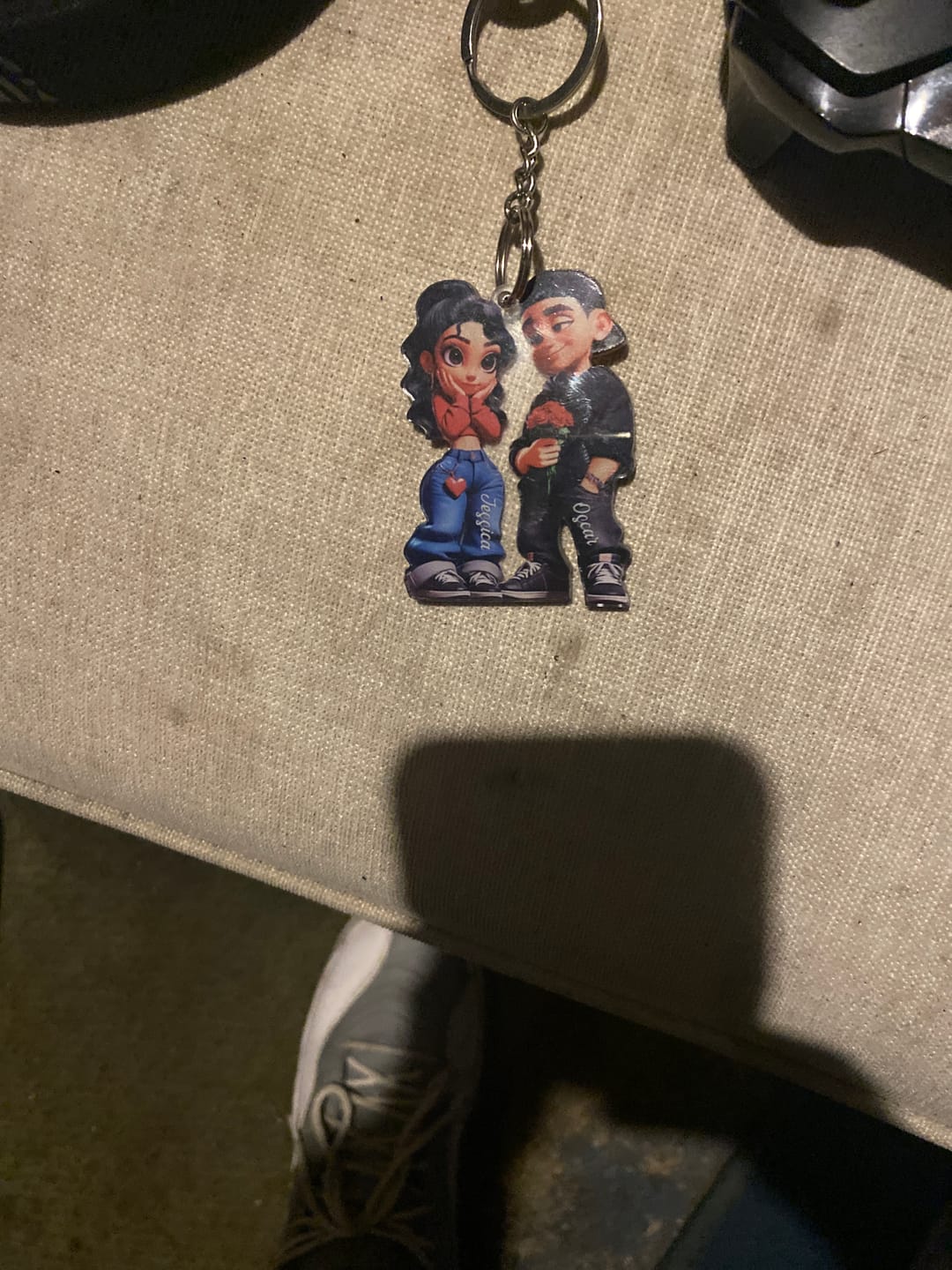Customer photo review of 3D Effect Y2K Couple Personalized Acrylic Keychain, Perfect Gift For Couple, for him, for her