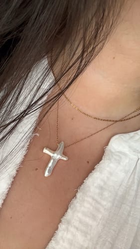 Customer photo review of Pearl Cross Necklace