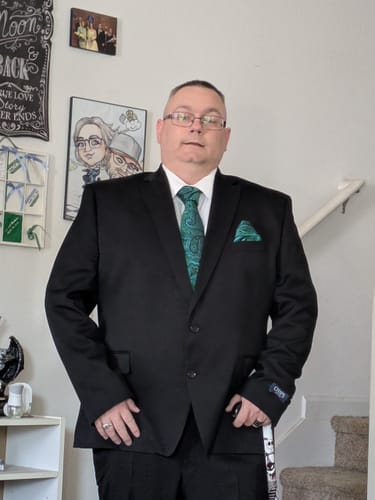 Customer photo review of Barry Wang  Blue Green Paisley Silk Tie Hanky Cufflinks Set