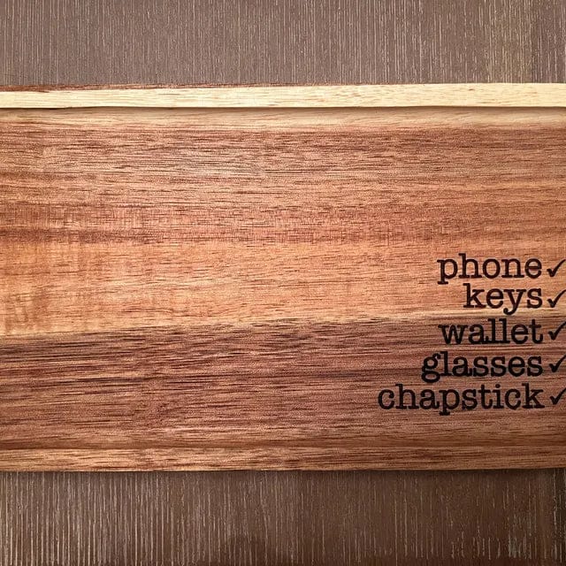 Customer photo review of Acacia Wood Engraved Valet Tray | Wood Catch All Tray