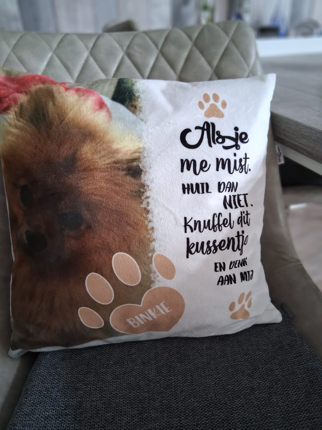 Customer photo review of Als je me mist - Gepersonaliseerd kussen