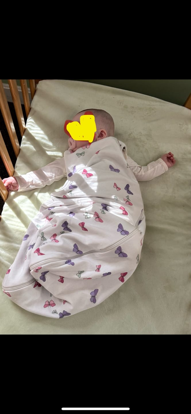 Customer photo review of 4 Season® Classic Baby Sleeping Bag, Merino Wool & Organic Cotton, Butterfly
