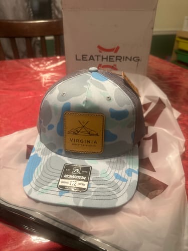 Customer photo review of Custom Leather Patch Hats Richardson CAMO Laser Engraved
