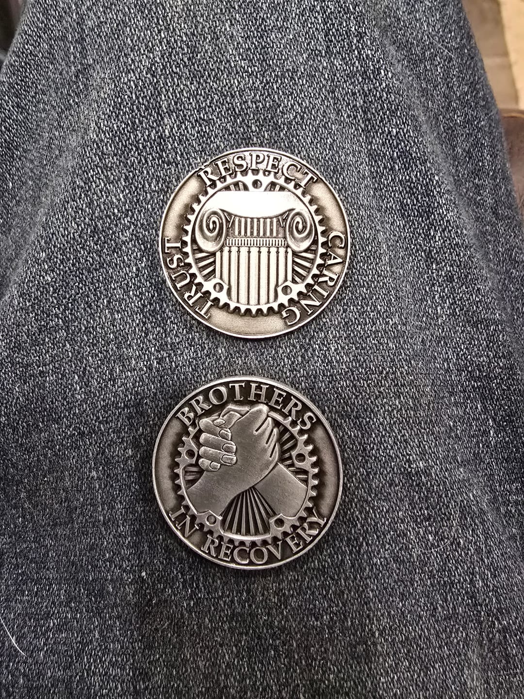 Customer photo review of Brothers in Recovery AA/NA Sobriety Medallion - Antique Silver