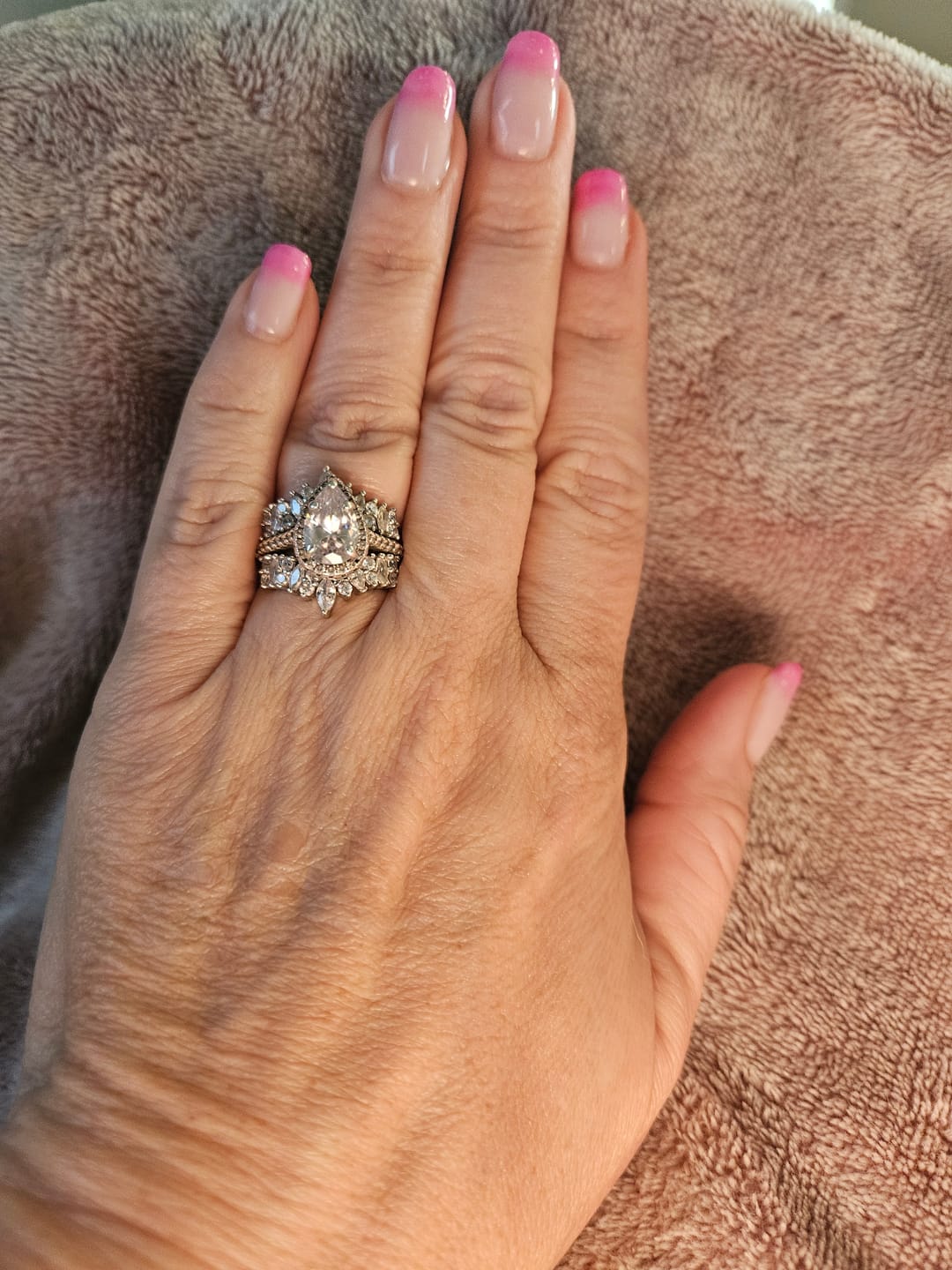 Customer photo review of S925 Unique Jacket Wedding Band For Women Stackable Enhancer Inset Band