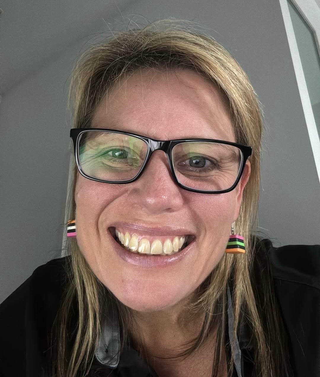 Customer photo review of LIQUORICE ALLSORT EARRINGS - mismatched fun!