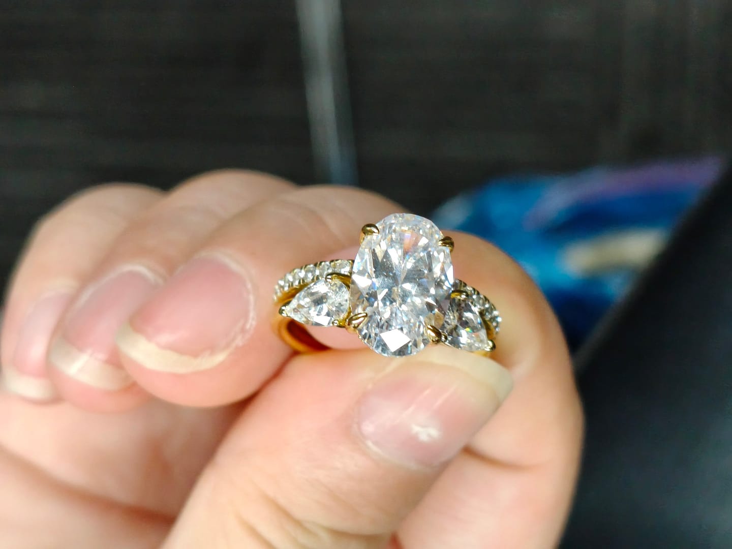 Customer photo review of S925 Unique 4.0Ct Oval Cut Insert Wedding Ring Set For Women In Sterling Silver