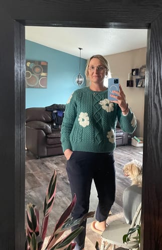 Customer photo review of Mixed Knit Flower Accented Sweater
