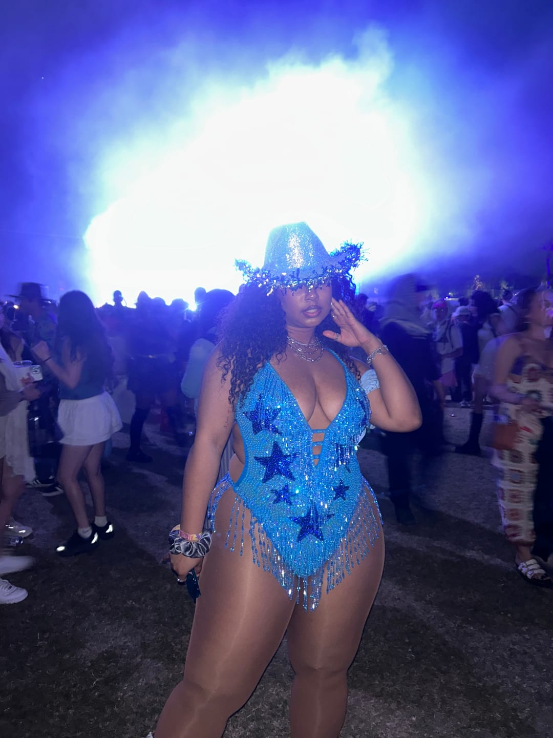 Customer photo review of Blue Stargazer Sequin Bodysuit