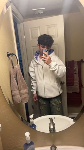Customer photo review of Praying Rabbit Hoodie – White/Lavender