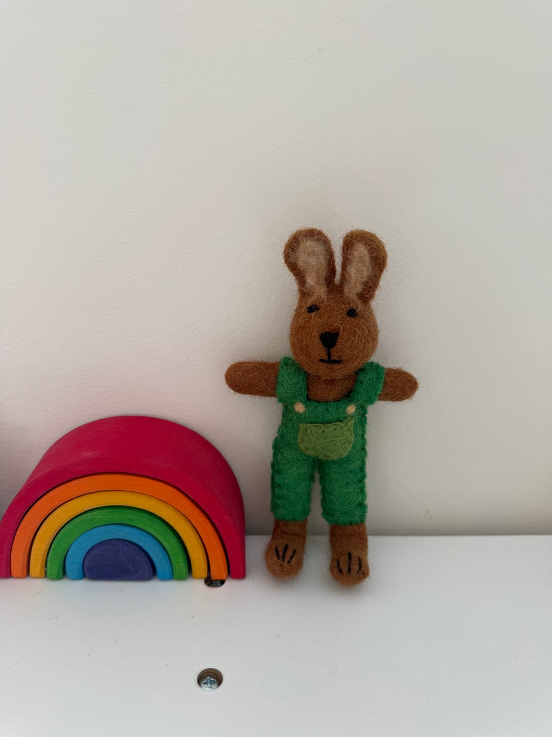 Customer photo review of Felt Brown Hare Rabbit with Green Overalls Toy