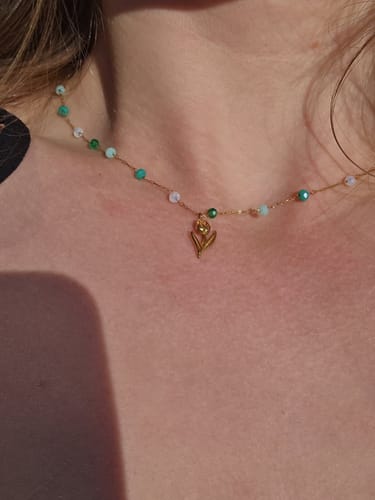 Customer photo review of Golden Tulip Bead Necklace
