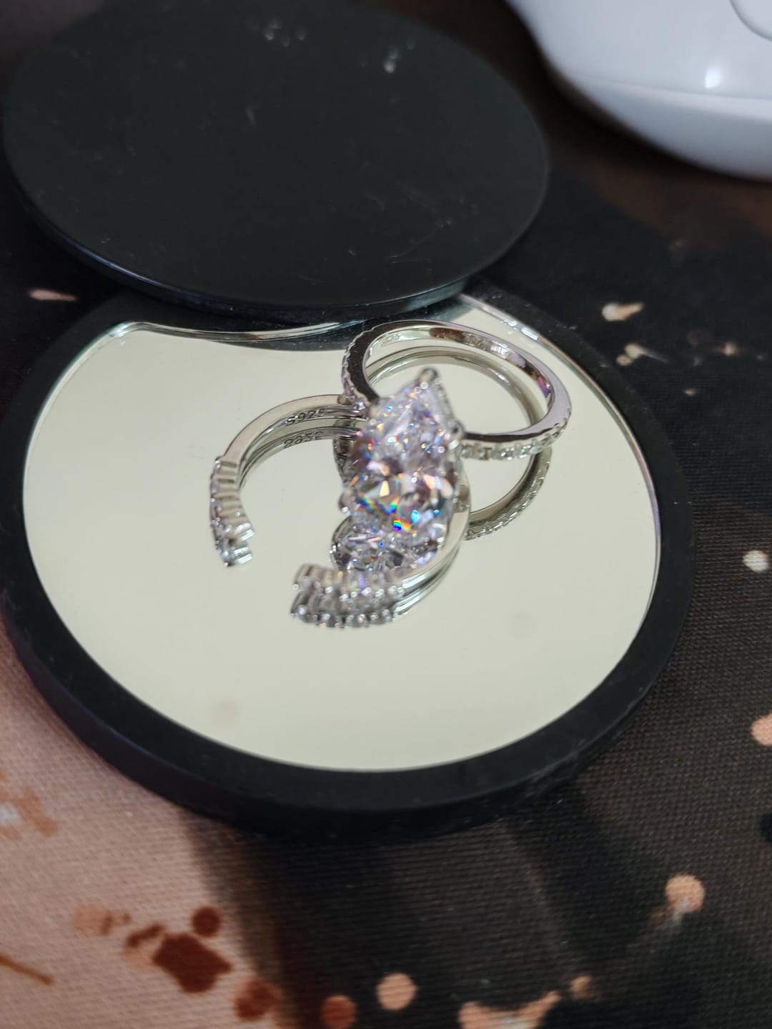 Customer photo review of S925 4.5Ct Pear Cut Wedding Ring & Open Wedding Band Bridal Rings Travel Rings For Her