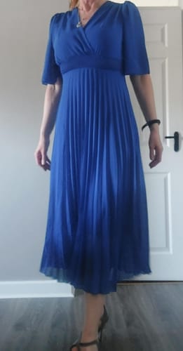 Customer photo review of Glynis Royal Blue Pleated Wrap Dress