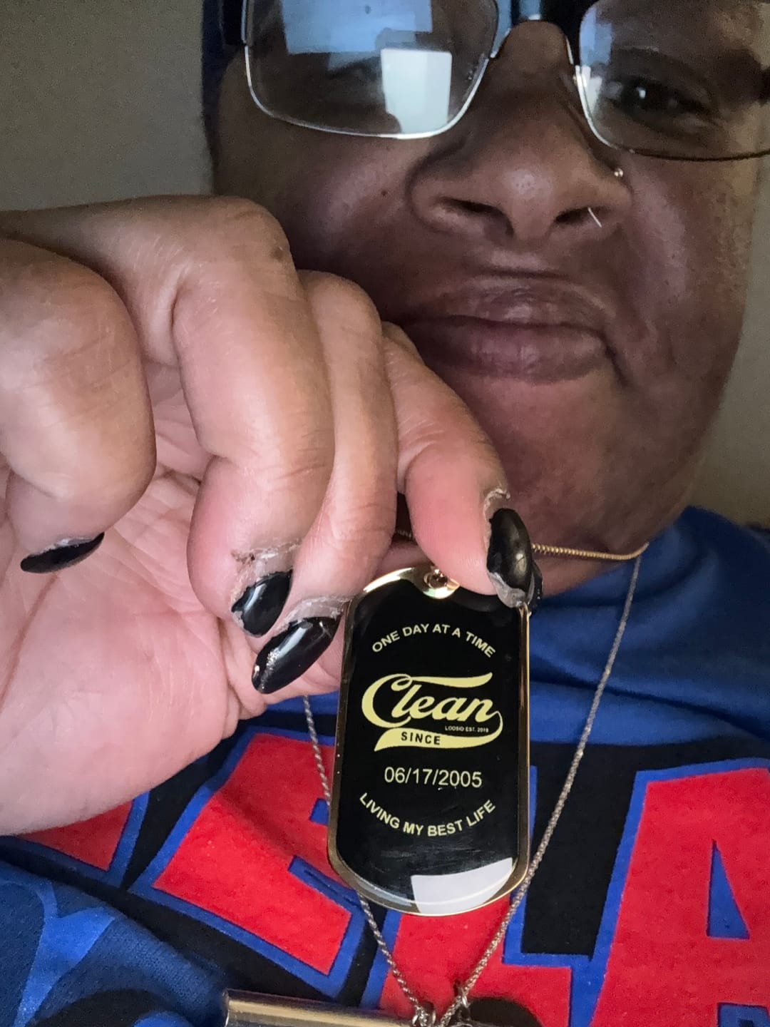 Customer photo review of Loosid Clean Since Dog Tag w/Personalized Sobriety Date
