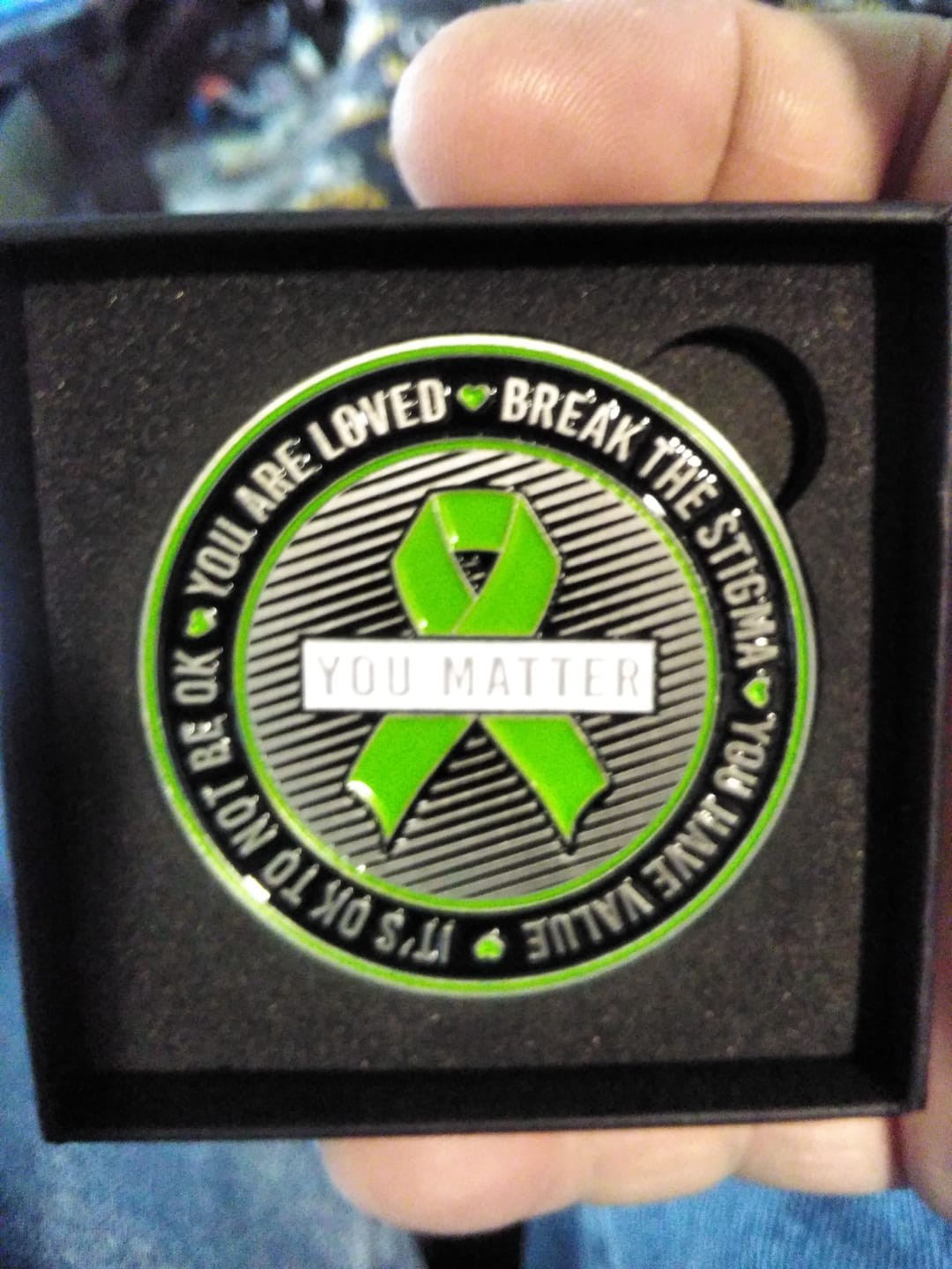 Customer photo review of Mental Health Awareness - Challenge Coin