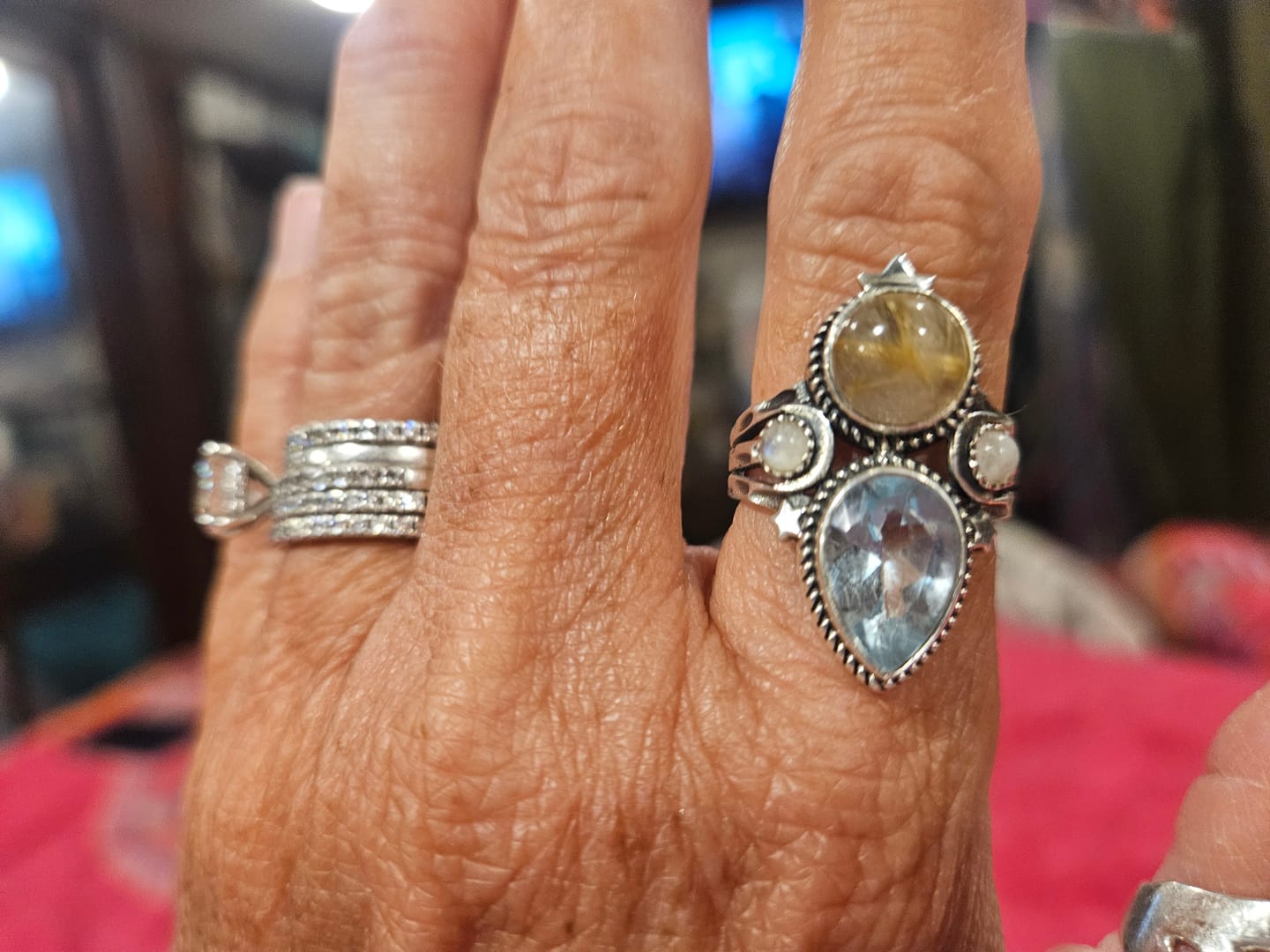Customer photo review of Blue Topaz and Golden Rutilated Quartz Celestial Ring