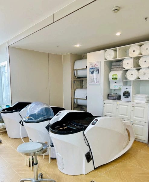Customer photo review of Plumbed Smart Shampoo Bed with Full Body Massage & Adjustable Leg Support XTY137