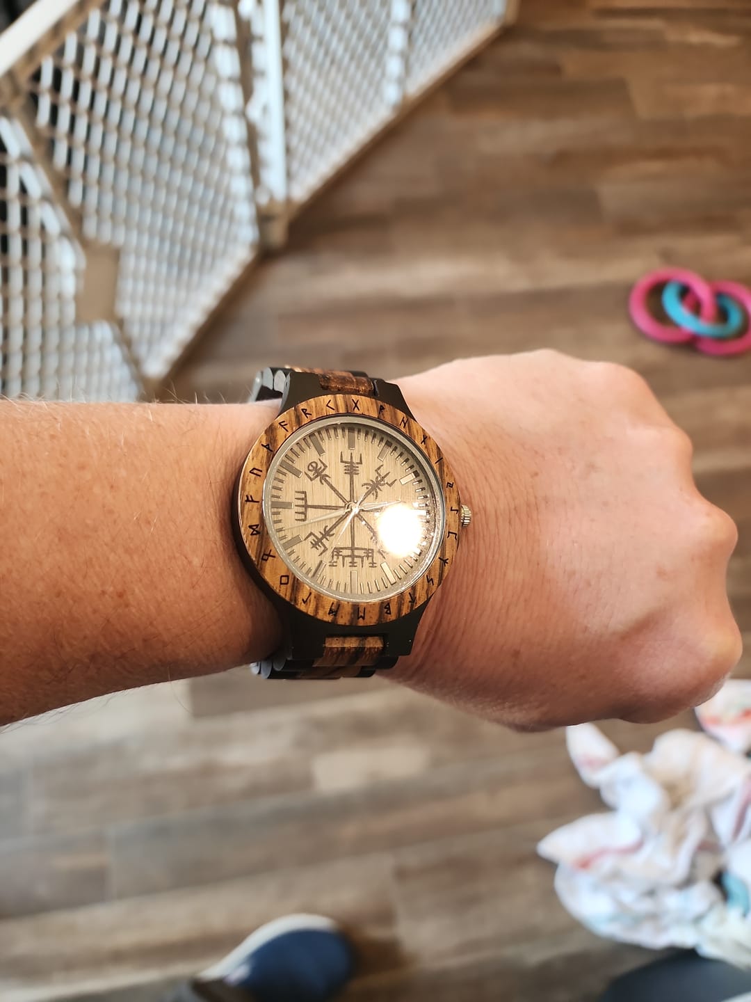 Customer photo review of Personalized Viking Compass Vegvisir Handmade Wooden Watch