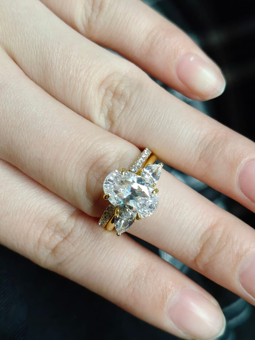 Customer photo review of S925 Unique 4.0Ct Oval Cut Insert Wedding Ring Set For Women In Sterling Silver