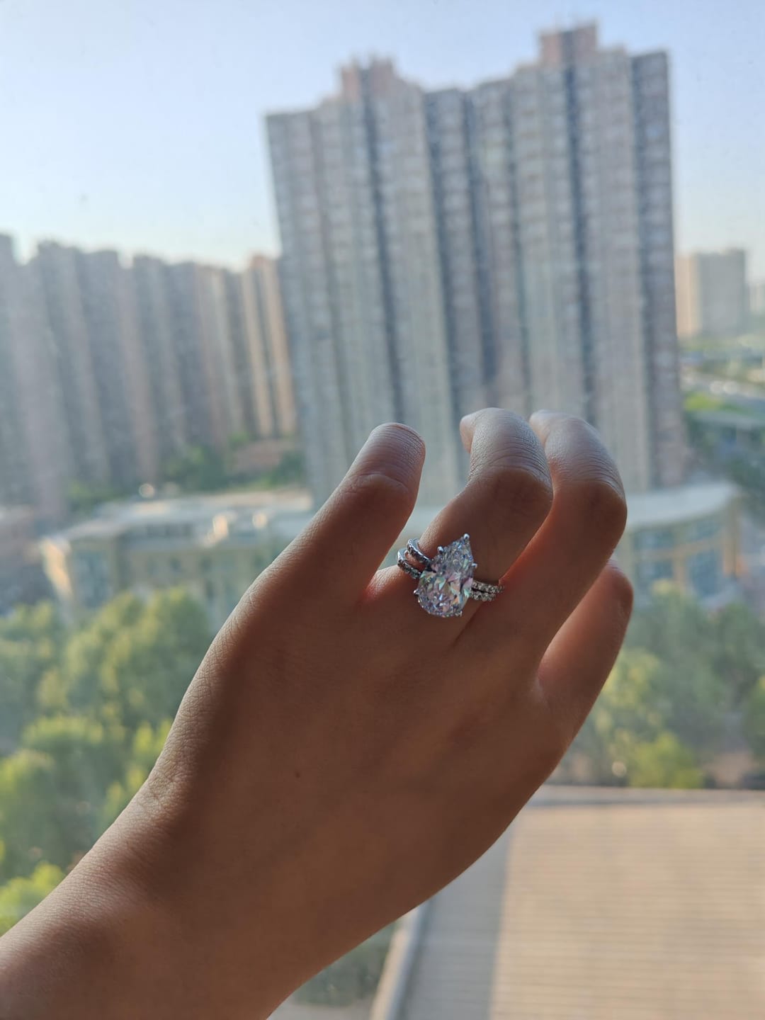 Customer photo review of S925 4.5Ct Pear Cut Wedding Ring & Open Wedding Band Bridal Rings Travel Rings For Her