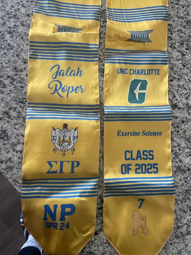 Customer photo review of Personalized Sigma Gamma Rho Kente Yellow Graduation Stole School And Org Style