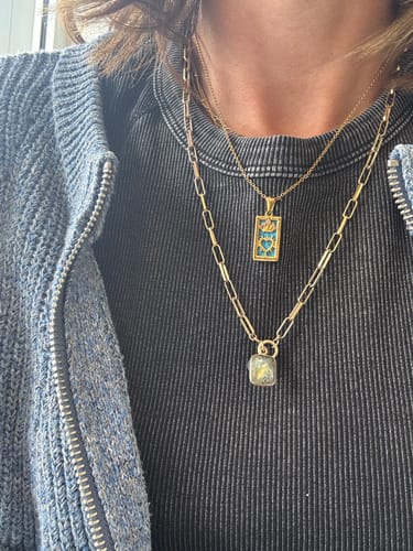 Customer photo review of The Empress - Tarot Card 18k Dainty Necklace with Blue Enamel