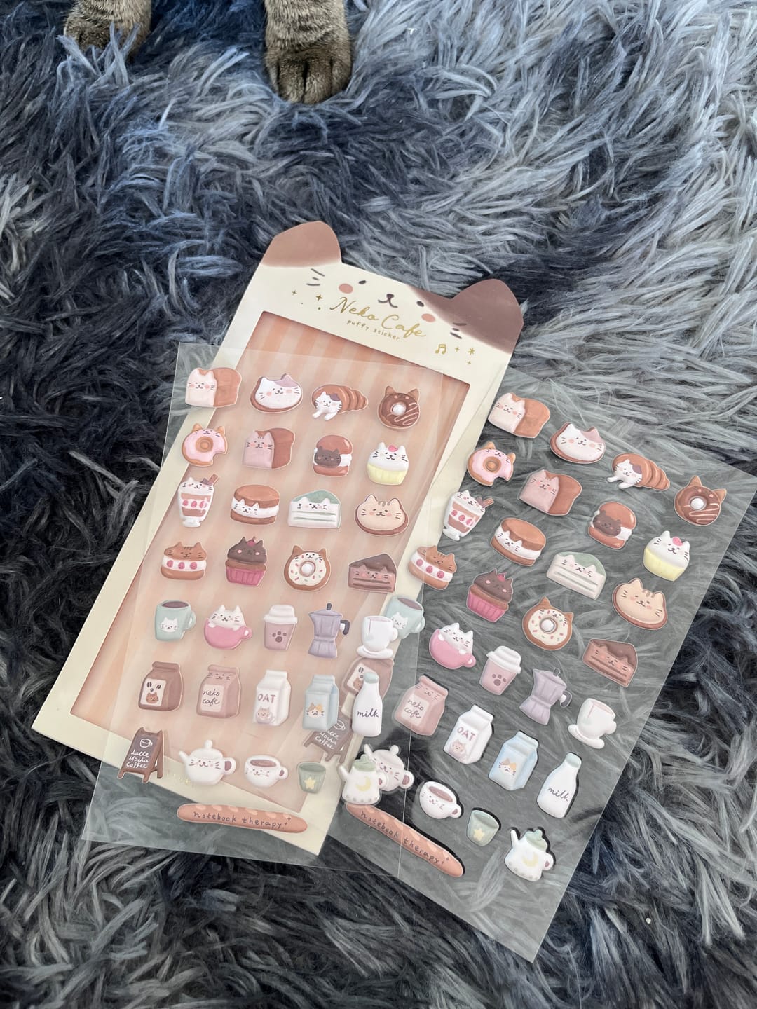 Customer photo review of Tsuki ‘Neko Cafe’ 3D Puffy Sticker Set ☾