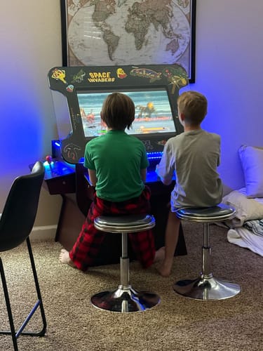 Customer photo review of Abvideo arcades Cocktail Arcade Machine 4600 Tilt Up Wood Retro