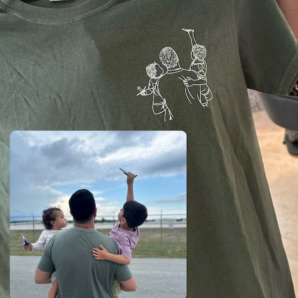 Customer photo review of Custom Embroidered Photo T-shirt for Dad | Personalized Dad Portrait Shirt For Father's Day