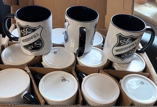 Customer photo review of TassenExpress - Becher Keramik Tasse mit Logo bedruckt 325ml Firmenlogo