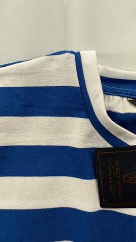 Customer photo review of Playeras Para Hombre De Manga Corta Con Estampado De Rayas A41112 Azul