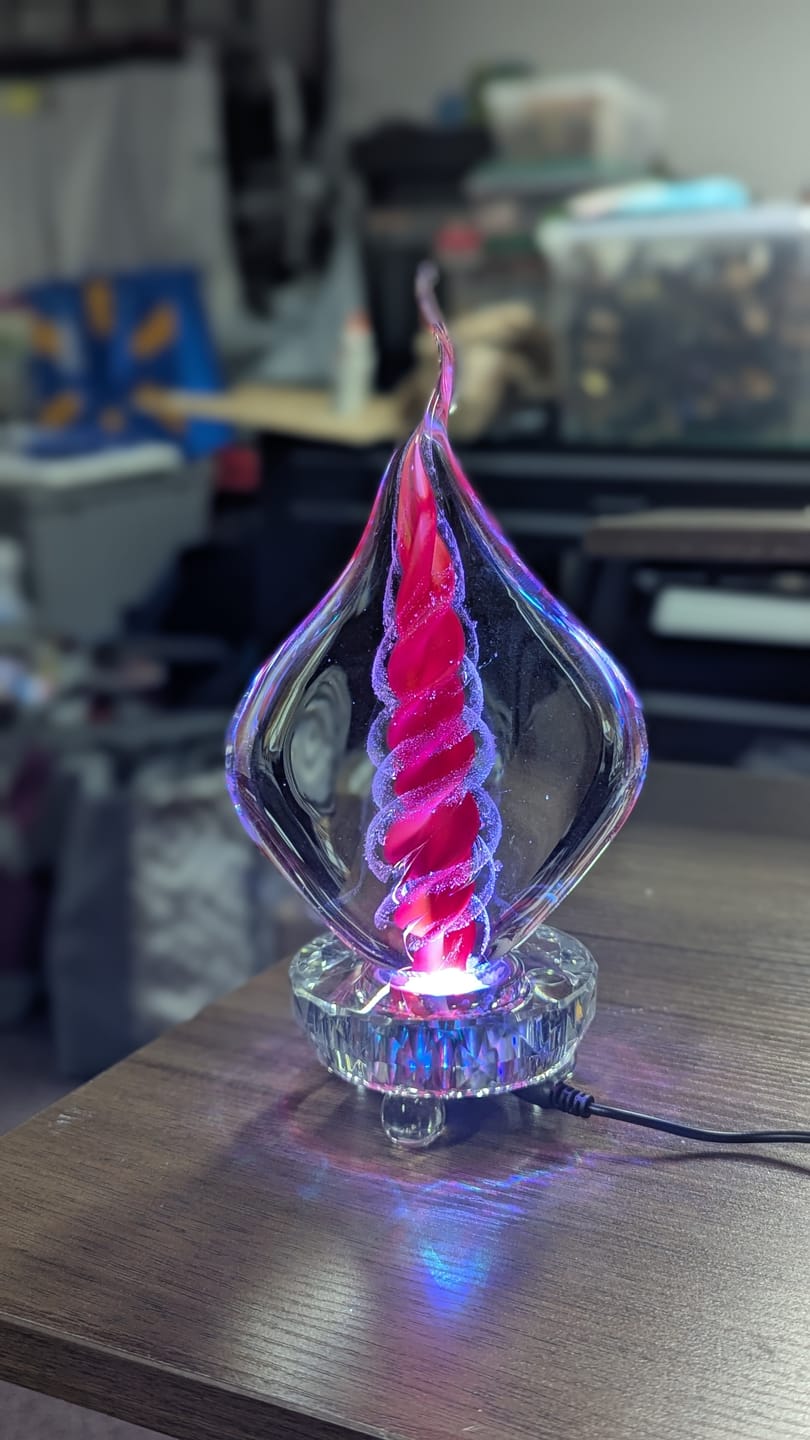 Customer photo review of Memorial Glass Flame with Cremation Ashes