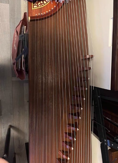 Customer photo review of Dunhuang Guzheng 694DQ "Double Cranes Facing the Sun" – 163cm Zither with Mother-of-Pearl Inlay, Bright and Transparent Tone